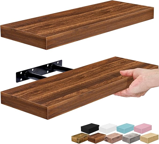 Sorbus Floating Shelves for Wall – 16 Inch Floating Shelf for Kitchen, Bedroom, Living Room, Bathroom, Home & Wall Decor - Mounted Bathroom Shelves with Invisible Brackets (Walnut, 2 Pack)