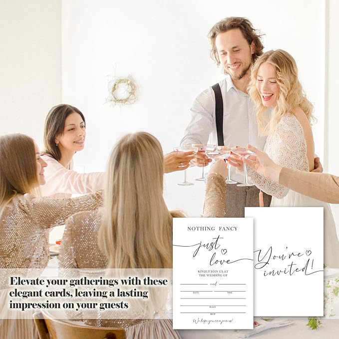 Minimalism White Wedding Invitations, 5"x 7" Nothing Fancy Just Love Wedding Invites Card With Envelopes, 25 PCS for Party Decorations and Supplies - A10