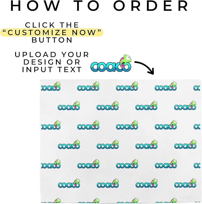 COACO Personalized Tissue Paper, Your Custom Design, Logo, or Text, Great for Holiday or Special Occasion, Small Business Packaging or Gift Wrapping, Gift Bags, 30, 50, or 100 Count, White (20"x18")