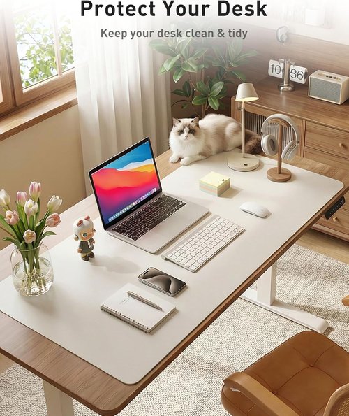 Aothia Faux Leather Desk Mat - Large Non-Slip Mouse Pad | Waterproof Writing Surface (Barely Grey, 40" x 24")