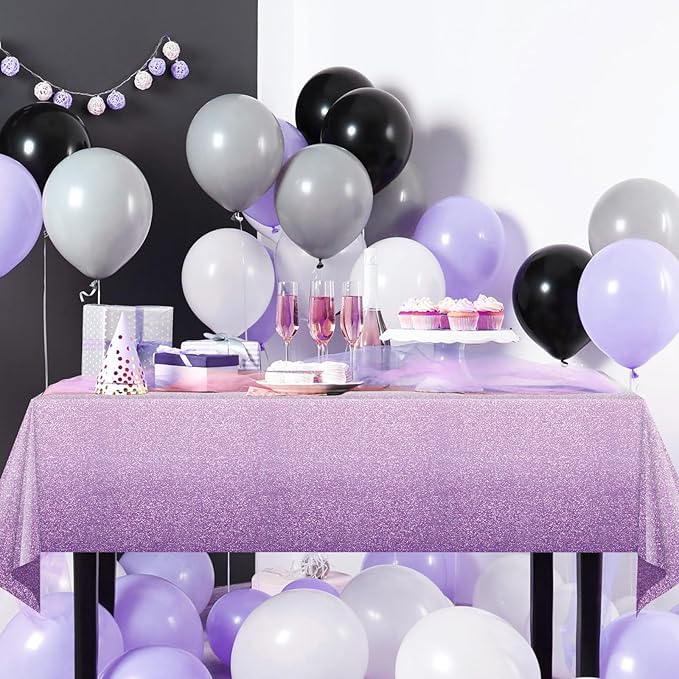 FunnyPars 3 Pack Ombre Purple Plastic Tablecloth for Parties, Gradient Pastel Disposable Rectangle Table Cover, Wedding Birthday Anniversary Decor, 54x108 Inch