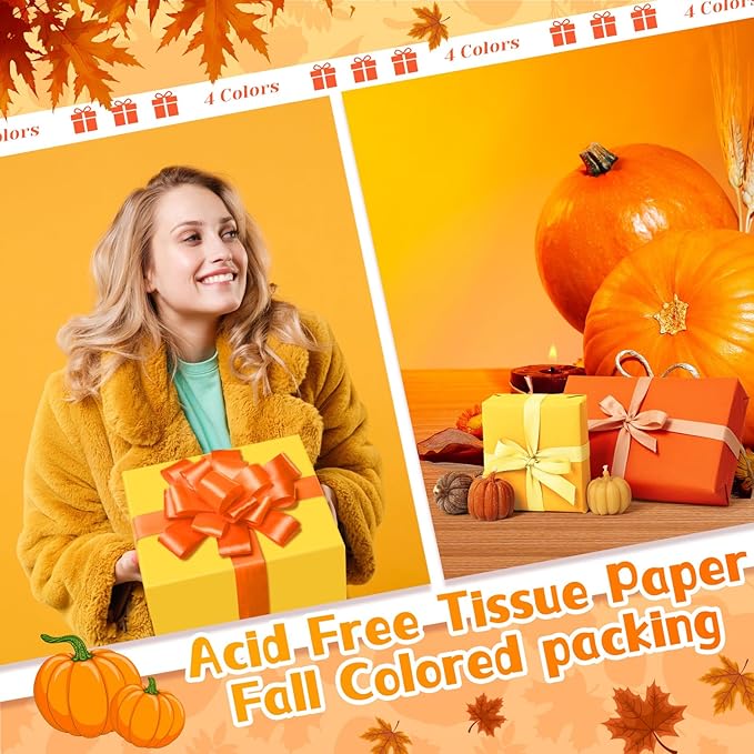 Qilery 500 Sheets Orange Yellow Tissue Paper Bulk for Gift Bags 15 x 20 Inch Acid Free Christmas Packaging Wrapping Paper Sheets for Party Decoration DIY Crafts, Bouquet, Party, Shipping