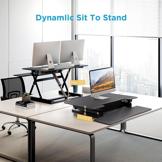 46" Electric Standing Desk Converter, Dyropcurv Series Height Adjustable Computer Desk Ergonomic Home Office Desk for Adults, Sit to Stand Desk with Quiet Motor, Dark Gray