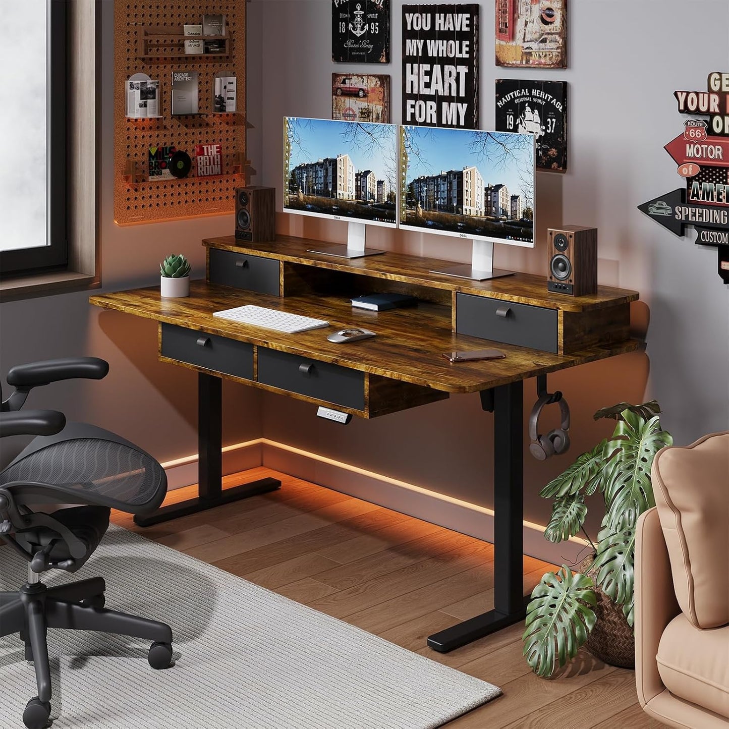 Skiennix Electric Standing Desk Frame - Adjustable Height & Length | Supports 63"x28" Tabletops, 3 Preset Heights, 154 lbs Capacity, Black