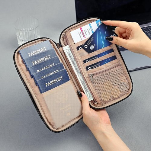 FINDCOZY Travel Passport Holder - Portable Document Organizer Wallet for Family | Black with Multiple Pockets