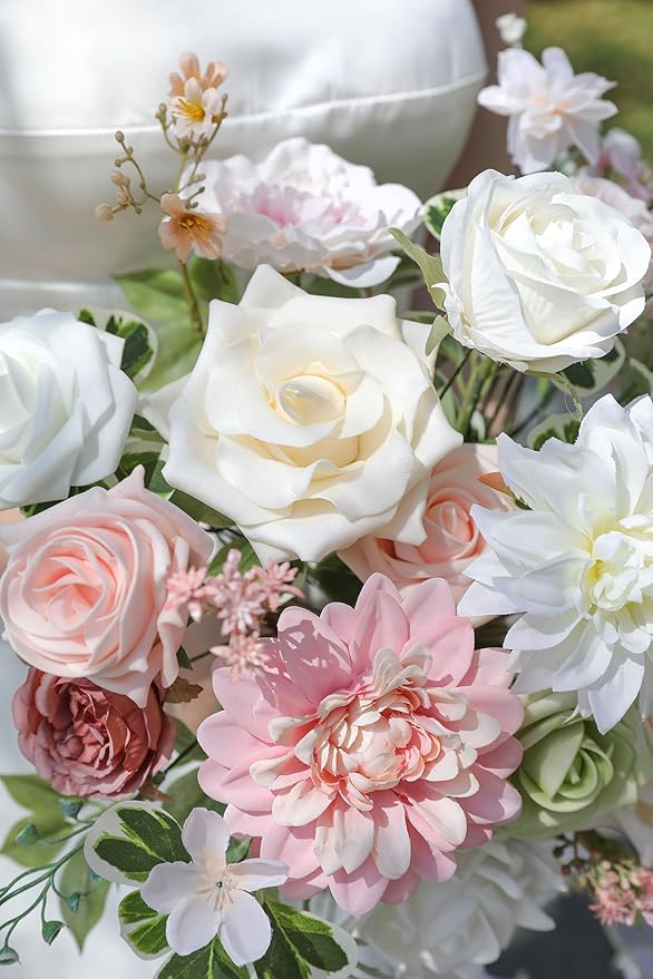 Pink Artificial Flowers Combo Box Set Fake Flowers Bulk Flower Leaf with Stems for DIY Wedding Bouquets Centerpieces Baby Shower Party Home Decorations