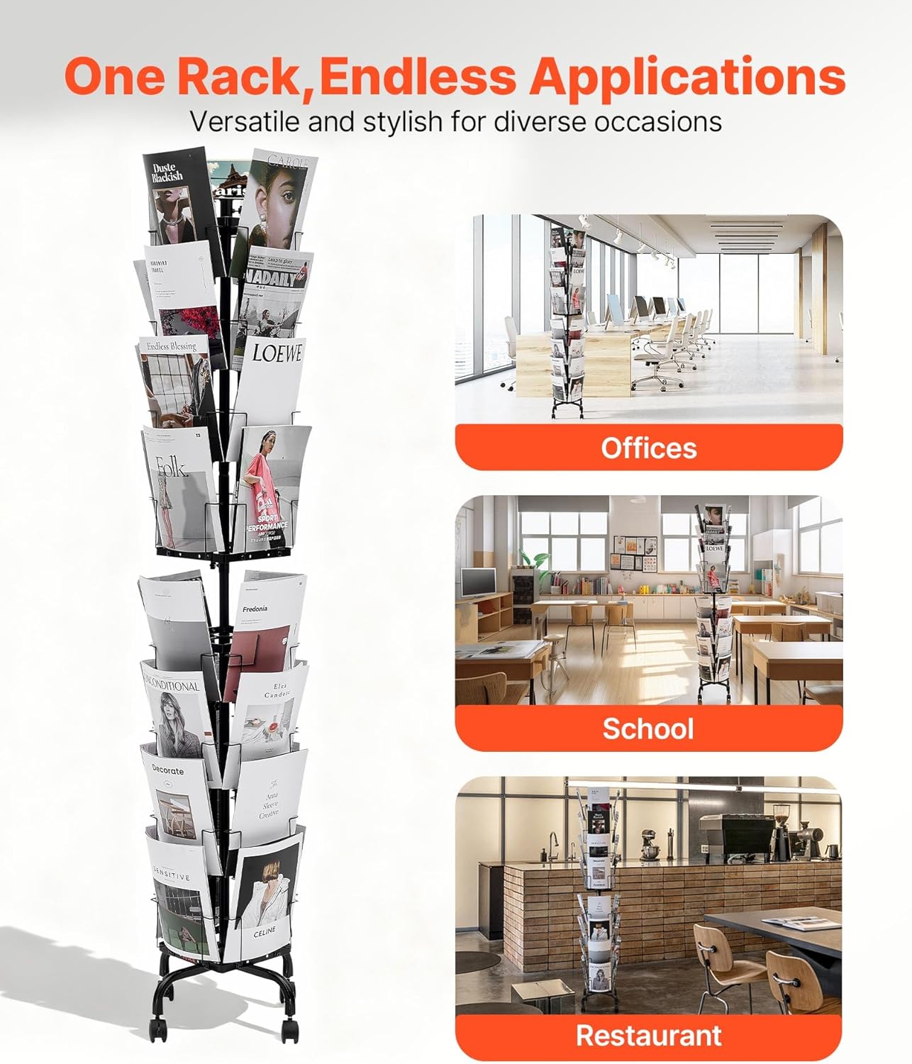 VEVOR Greeting Cards Display Rack - 32 Pocket Rotating Brochure Stand with 360° Spin & Lockable Wheels