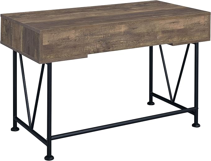 Coaster Furniture Analiese Farmhouse 3 Drawer Home Office Writing Desk Black Metal Base Rustic Oak Brown 802541