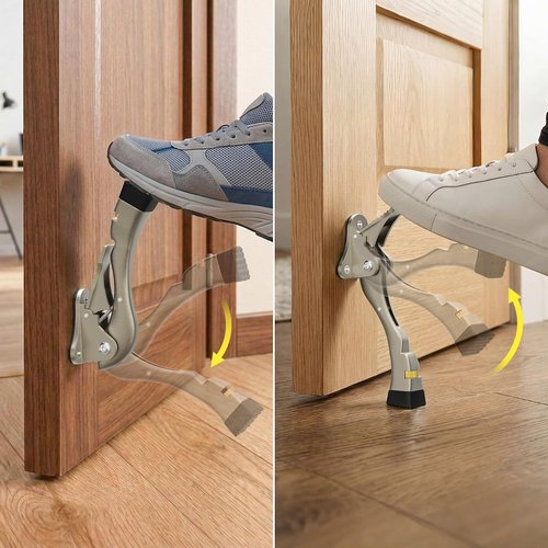 Gotega Door Stopper - Heavy Duty Kickdown Door Stop with Adjustable Height & Rubber Tip - Satin Nickel, 4 Inches