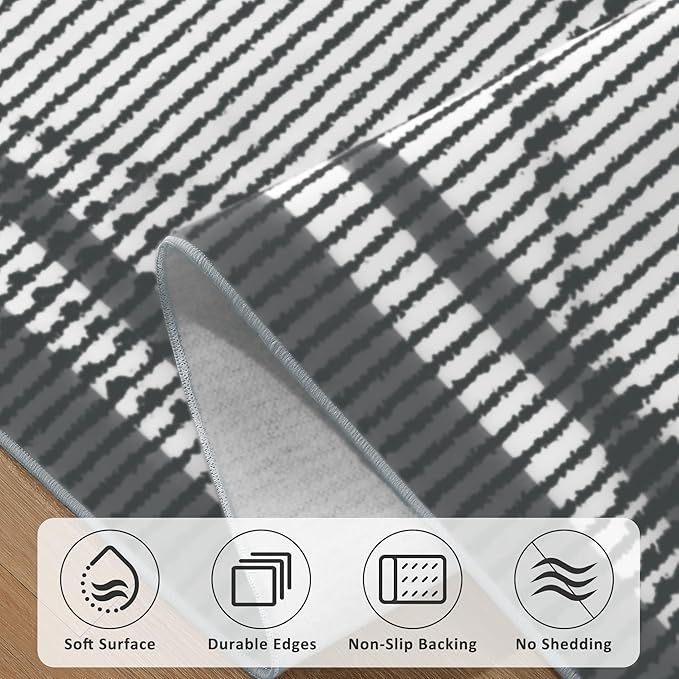 Merelax 6x9 Area Rugs for Living Room - Washable Non-Slip Large Bedroom Rug, Indoor Floor Carpet Low Pile Soft Farmhouse Rug for Dining Room, Mudroom, Modern Aesthetic Geometric Decor, Dark Grey