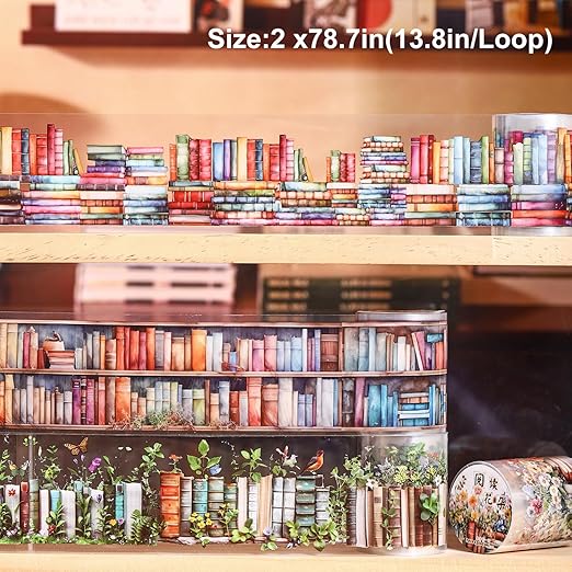 AuriicLeaf Book-Themed PET Tape Set, 6 Rolls of Library and Nature-Inspired Stickers for Scrapbooking, Journaling, DIY Crafts, and Gift Wrapping