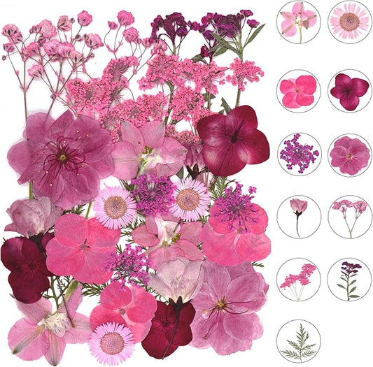 30Pcs Dried Pressed Natural Flowers for Resin Molds Real Pressed Flowers Dry Leaves Bulk Natural Herbs Kit for DIY Scrapbooking Art Crafts Jewelry Molds Candle Soap Making Nails Decor (Pink)