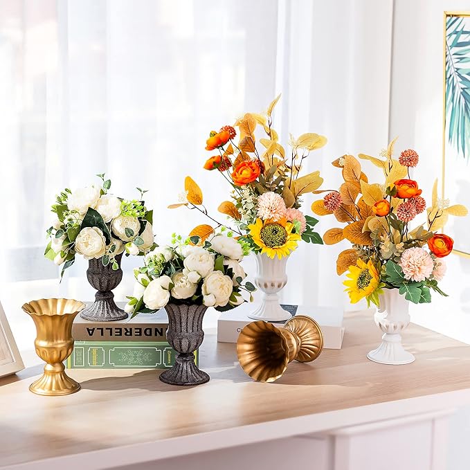 Sziqiqi Vintage Vase for Flowers Decorative Plant Pots for Table Centerpieces - Small Flower Arrangement Vases for Living Room Home Party Reception Ceremony 6.3in (Gold, 2)