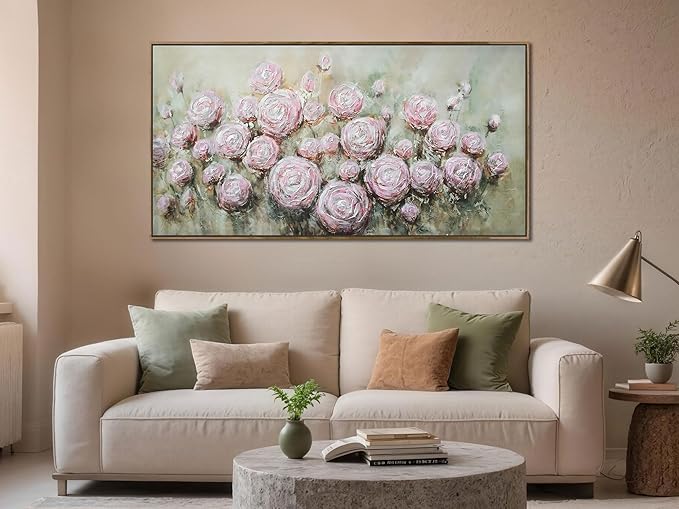 Arjun Flowers Wall Art Framed Canvas Art Wall Decor Living Room, Roses Floral Painting Textured Large Bedroom Artwork Picture Home Office Dining Room, 40"x20"