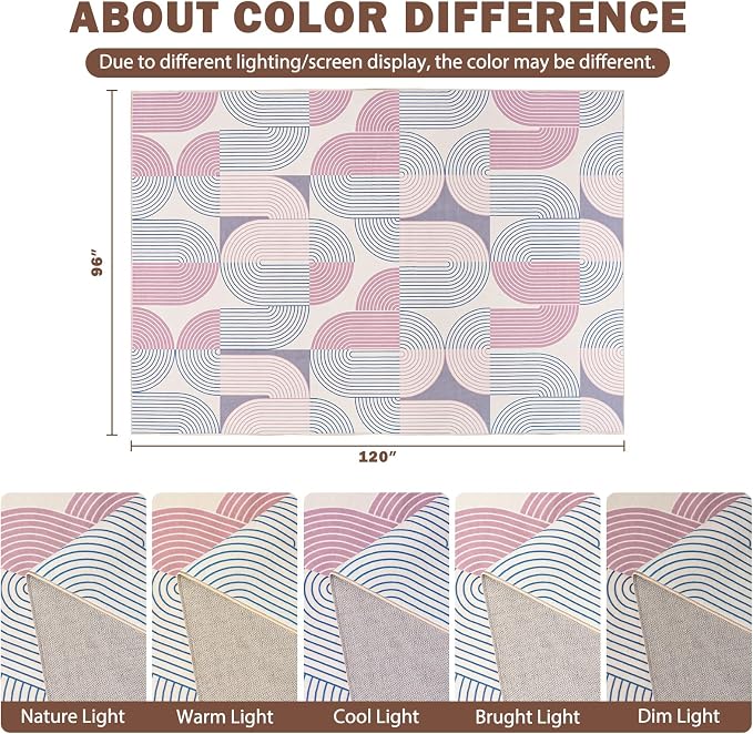 Large 8x10 Area Rugs Living Room-Soft Modern Geometric Pink Rug for Bedroom, Washable Non-Slip Indoor Floor Boho Abstract Carpet for Dining Room Nursery Home，Pink/Purple