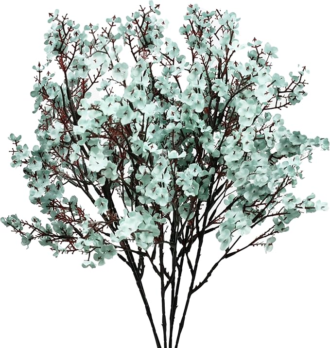 Mandy's Light Blue Artificial Baby’s Breath European Flowers 6 Bundles Silk Gypsophila with Bendable Stems for Fall Thanksgiving & Christmas Centerpiece Wedding Decor and Table Arrangements