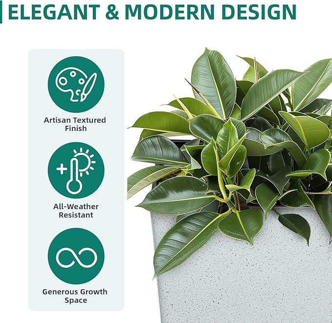 28" Plant Pots Tall Planters for Plants Outdoor Large Set of 2 Plastic Flower Pots Tapered Plant Containers Front Porch Decor for Garden, Patio, Deck, Indoor Terrazzo White