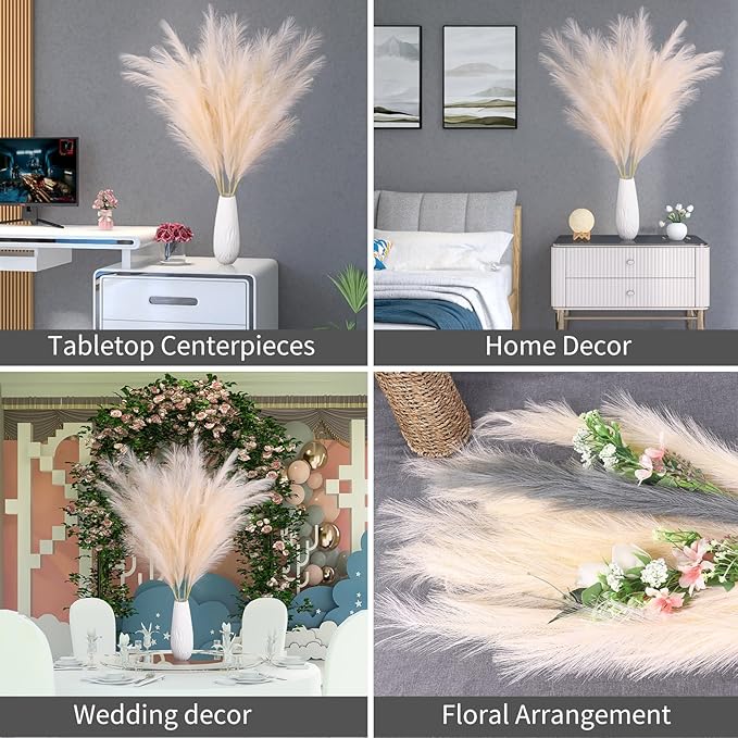 Pampas Grass Decor Tall, 43"/110cm Faux Pampas Grass 6 Stems Large Pompass Grass Branches Tall Bulk Boho Flower Arrangement for Home Room Wedding Party Decor (Light Purple)