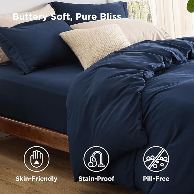 Bedsure Duvet Cover with Fitted Sheet King - Warm Deep Pocket, Hotel Luxury Soft Double Brushed Bedding Set with Zipper Closure, 1 Duvet Cover, 1 Fitted Sheet, 2 Pillow Shams, NO Comforter, Blue