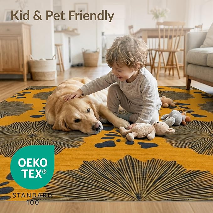 6'x9' Washable Abstract Abstract Area Rug, Navy Non-Shedding Pet Friendly Room Rug for Queen Size Bedroom, Under Bed, Master Suite, Foldable Easy Care Carpet | Ref:2229843