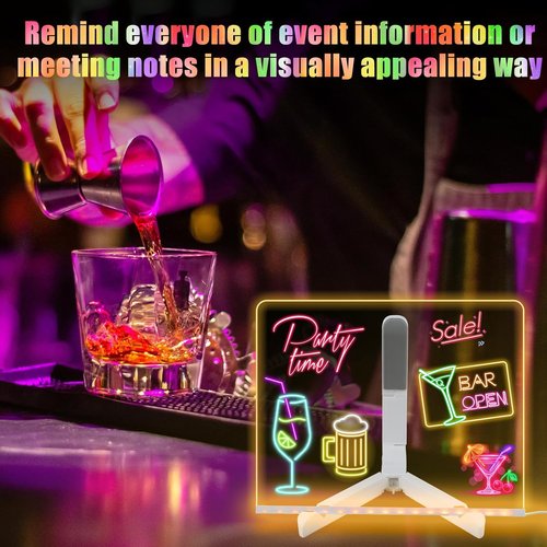 LED Note Board by [Brand Name] - Colorful Light Up Acrylic Message Board | 5.9 x 5.9 Inch Dry Erase Drawing Board for Home, Office & School