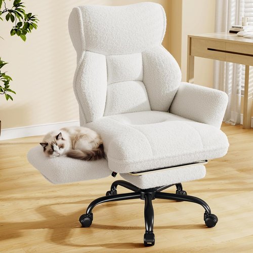 DurayLoly Ergonomic Big and Tall Office Chair - Adjustable Arms, Footrest & Comfortable Fabric - White