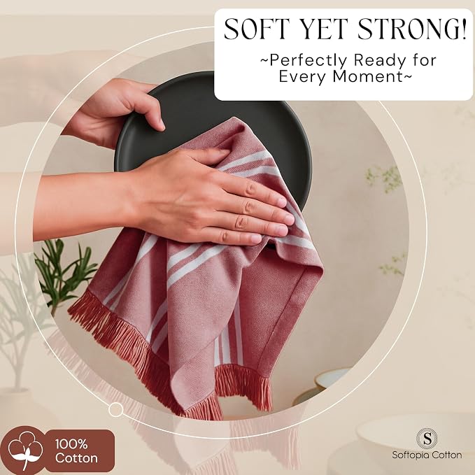 Stripe Kitchen Dish Towels 4 Pack, 16x26 Inches, Quick Drying Cloths, 100% Cotton, Absorbent Wash Rags, Washable and Reusable, Cleaning Towels for Dishes, Everyday Drying Use - Rust