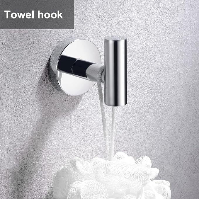5 Pieces Polished Chrome Bathroom Hardware Accessories Set, SUS304 Stainless Steel 24 Inch Bath Towel Bar Set, Round Bathroom Towel Holder Set, Towel Racks for Bathroom Wall Mounted