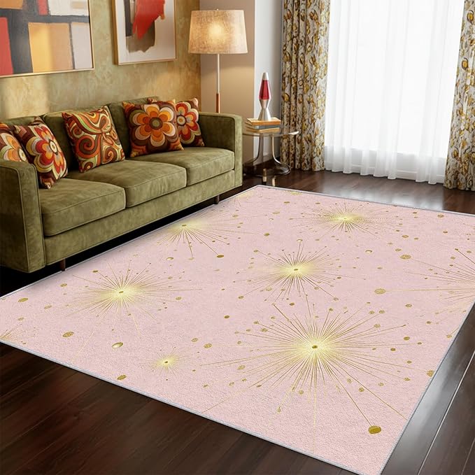 Starburst Rug 6x8 Mid Century Modern Retro Star Pattern Area Rugs for Living Room, Bedroom, Starburst Home Decor Accessories Indoor Carpet, Non Slip & Machine Washable