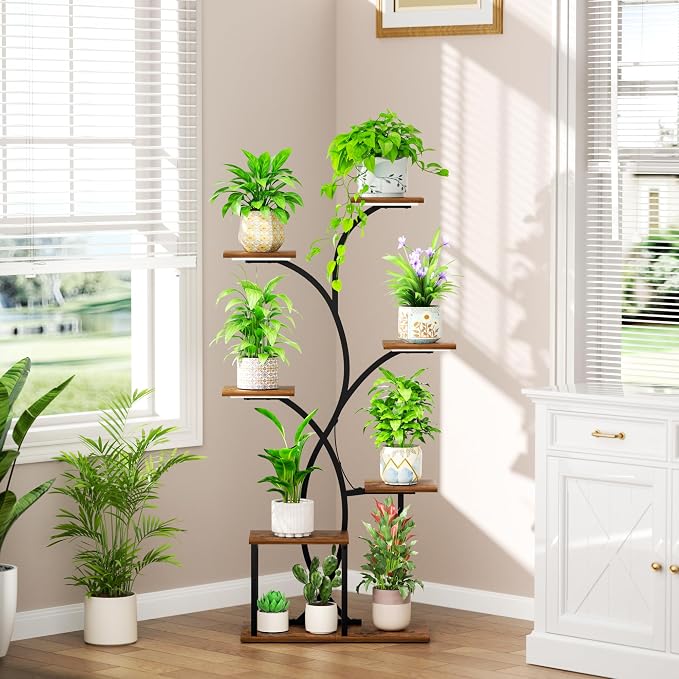 HAVLOTII Indoor Plant Stand with 4 Grow Lights - 7 Tiered Plant Shelf for Indoor Plants, 52" Metal Corner Plant Shelves for Indoor Growing - Lighted Plant Holders for Patio, Room, Home and Balcony