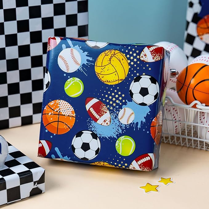 Burymento Ball Wrapping Paper, Reversible Checkerboard Grid Gift Wrap for Birthday, Valentines, Mothers day, Graduation, Wedding, Fathers day, Baby Shower, Christmas (17in x 16.4ft)