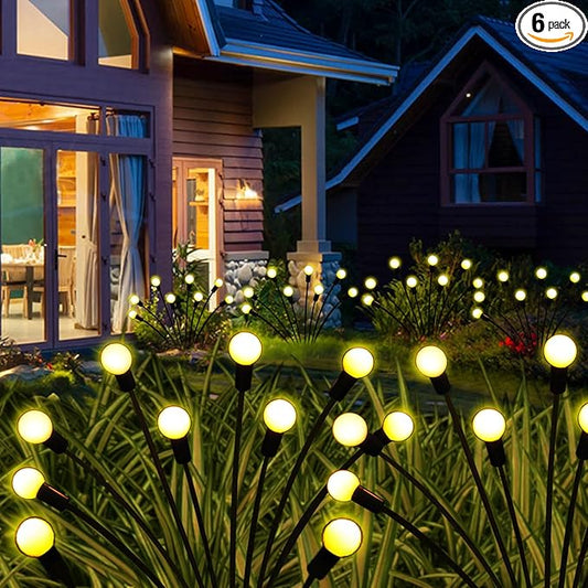 Solar Garden Lights Outdoor, 6 Pack 60 LED Solar Firefly Lights Waterproof, Sway by Wind, Swaying Light for Yard Patio Backyard Garden Planter Flower Bed Pathway Outdoor Decoration (Warm White)
