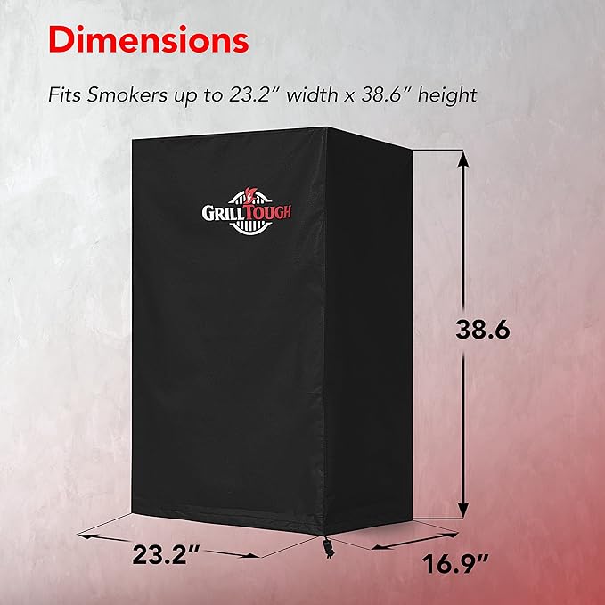 GrillTough Heavy Duty Smoker Cover, 40 Inch – Waterproof, Weather Resistant, UV & Fade Resistant with Adjustable Straps – BBQ Cover for Flat Grill, Black