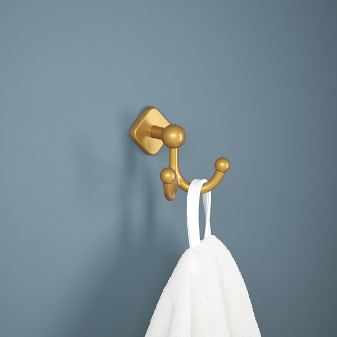Franklin Brass Gainesville (1-Pack) Towel Hooks Satin Gold Double Bathroom J Hooks Wall Mounted for Robes & Towels Hand Towel Hook Holder Kitchen, Bathroom Accessories GNV35-SG
