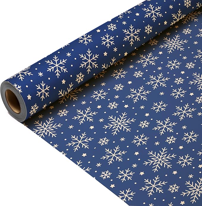 volila Brown Paper Roll - Kraft Paper Roll for Gift Wrapping Flower Boquet Craft Supplies - Wrapping Paper for Moving Packing Paper (Blue Snowflakes)