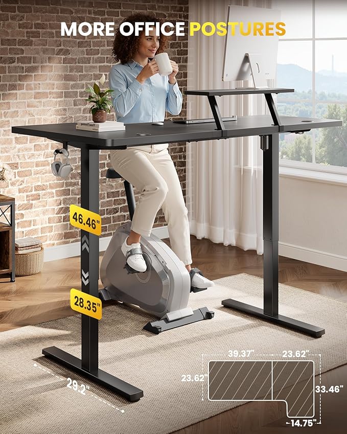 L-Shaped Standing Desk - 63 Inch Adjustable Corner Standing Desk with Flexible Monitor Stand, Electric Sit Stand Computer Table with Memory Controller for Home Office