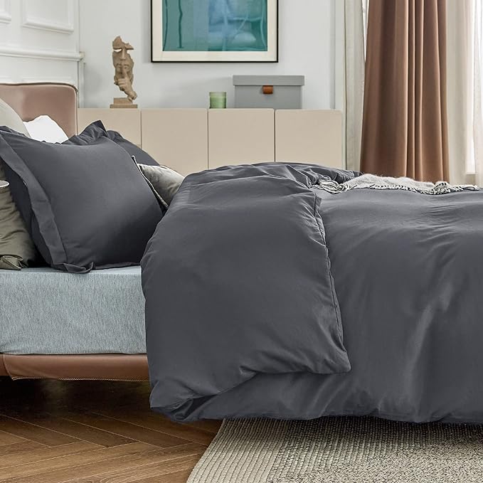Bedsure Duvet Cover Full Size - Soft Double Brushed Bedding Set for Kids & Adults, Zipper Closure, 3 Pieces, Includes 1 Duvet Cover (80"x90") & 2 Pillow Shams, NO Comforter, Dark Grey