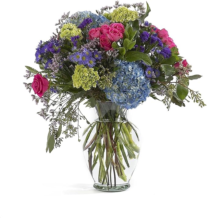 Floral Supply Online 10 5/8" Spring Garden Vase and Flower Guide Booklet- Decorative Glass Flower Vase for Floral Arrangements, Weddings, Home Decor or Office. (Clear)