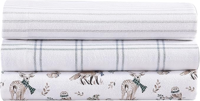 Eddie Bauer - Flannel Sheets King Size, Anti-Pilling & Wrinkle Resistant Cotton, Touchably Soft for All-Season Comfort - Bed Sheets with Matching Pillowcases & Fitted Sheet (Trail Stripe Grey)