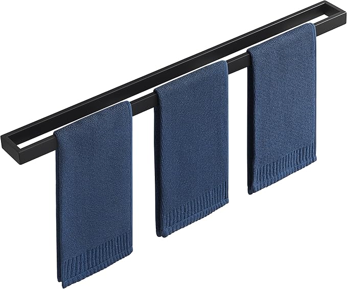 Sayayo Matte Black Towel Bar for Bathroom, 31.5 Inch Hand Towel Holder Wall Mount Square Towel Ring SUS304 Stainless Steel Towel Rack