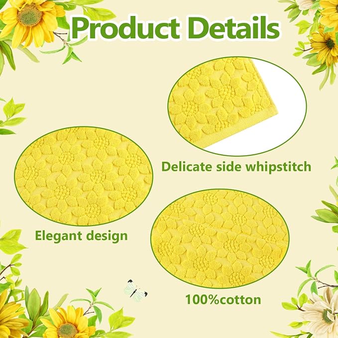 Quera 2 Pack Hand Towels Spring Summer Yellow Sunflower Farmhouse Cotton Bathroom Decorative Towels Set for Drying, Cleaning, Cooking, Holiday 13.7'' x 29.5''