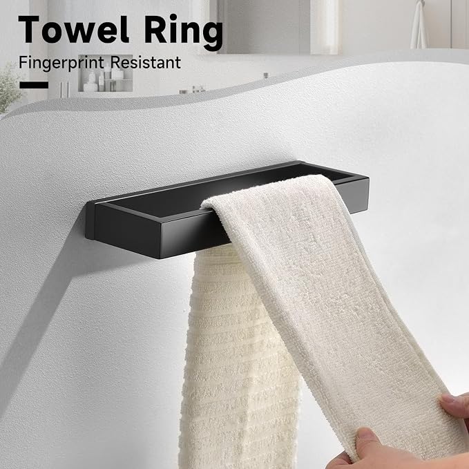 Black Towel Bar Set, 5-Pieces Bathroom Hardware Set,23.6 Inch Towel Rack Set Stainless Steel Towel Holder Set Wall-Mounted Bathroom Accessories