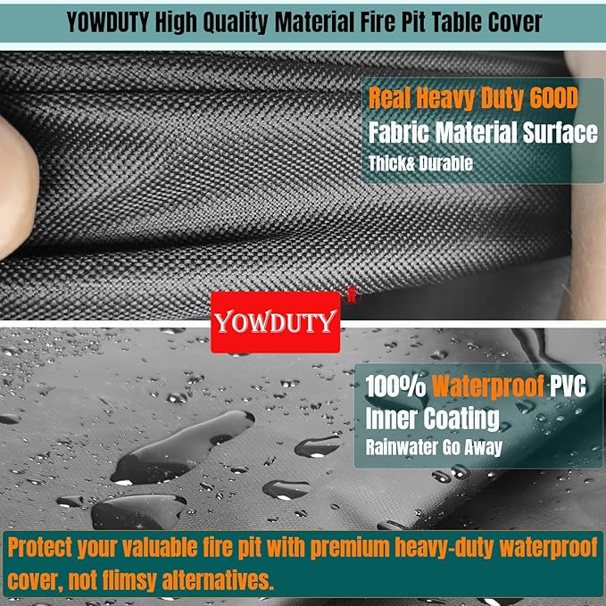 YOWDUTY Propane Fire Pit Cover Square 28 Inch, Waterproof Heavy Duty 600D Gas Fire Pit Table Cover 28x28x25 Inch, Fit 26-28 Inch Firepit Table, All-weather Protection For Patio Fire Table