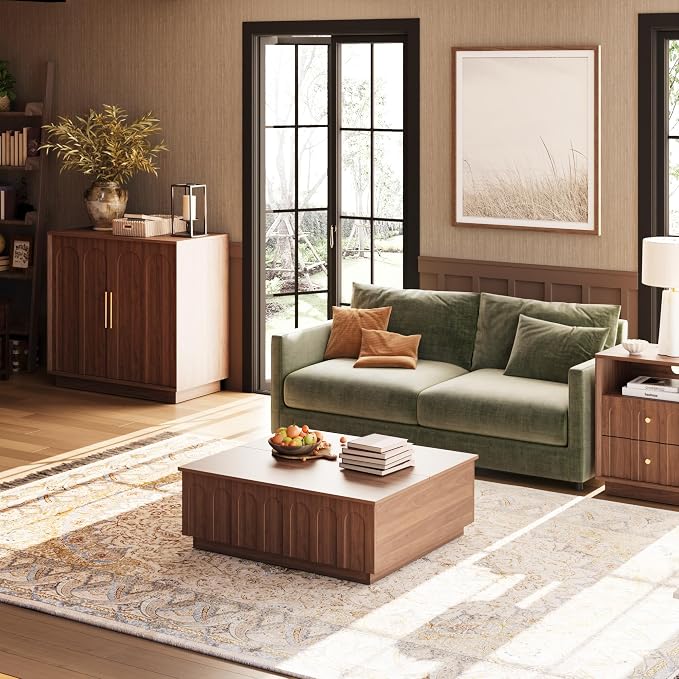 FORTUNETEC Sideboard Buffet Cabinet with Storage Set of 3, Mid Century Modern Accent Cabinet with Arched Doors, Modular Media Console, Credenza for Living Room Kitchen Dining Room Entryway, Walnut