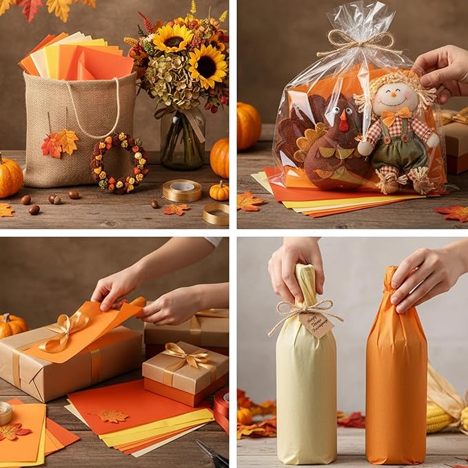 Qilery 500 Sheets Orange Yellow Tissue Paper Bulk for Gift Bags 15 x 20 Inch Acid Free Christmas Packaging Wrapping Paper Sheets for Party Decoration DIY Crafts, Bouquet, Party, Shipping