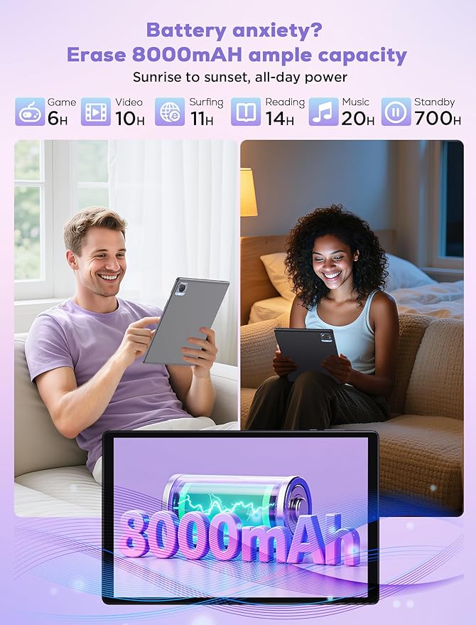 DEZLTID 2025 Tablet 10.4 inch Android 15 Tablets with Keyboard Stylus Mouse: 2K IPS Tablette (2000x1200), 36GB+256GB(1TB TF), 5G/2.4G Dual WiFi, 8-Core 1.6GHz, 8000mAh,8+13MP, Widevine L1- Gray