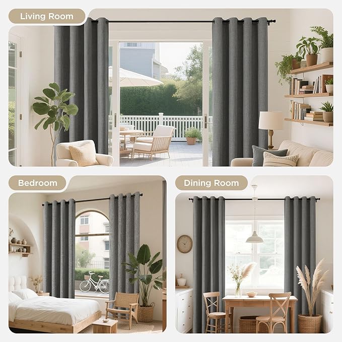 Joydeco Blackout Curtains 63 Inches Long 2 Panels Burg, Room Darkening Curtains for Bedroom, 100% Black Out Textured Thermal Drapes Privacy Protection 2 Panels Set(W52 x L63 Inch, Grey)