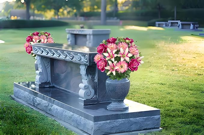 Hollyone Set of 2 Artificial Cemetery Flower for Graves Purple Pink Cemetery Memorial Flowers for Outdoor Grave Decorations Silk Flower Arrangements Rose Lily Gerbera Floral Flowers Bouquets