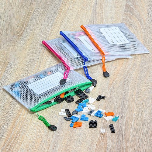 AUSTARK Plastic Mesh Zipper Pouch - 12 Waterproof File Bags with Label Pocket | A6 Size 6.3x4.7 in