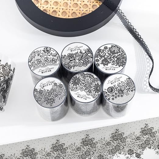 AuriicLeaf Lace Dream PET Tape Set, 6 Rolls of Elegant Floral Stickers for Scrapbooking, Journaling, DIY Crafts, and Art Supplies